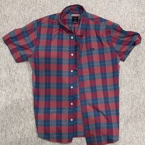 RVCA Men's Casual Red and Blue Checkered Shirt